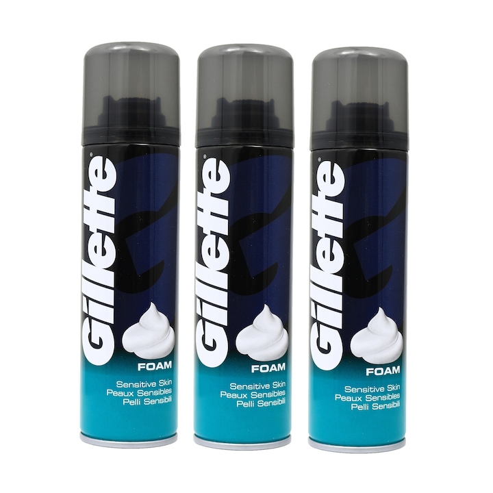 Set Spuma de ras Gillette Sensitive, 200 ml, 3 buc