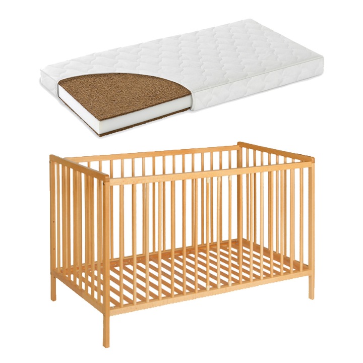 Patut lemn Proste Natur 120X60 cm cu saltea Komfort gratuit 10 cm copii, bebelusi PAK-Proste-101