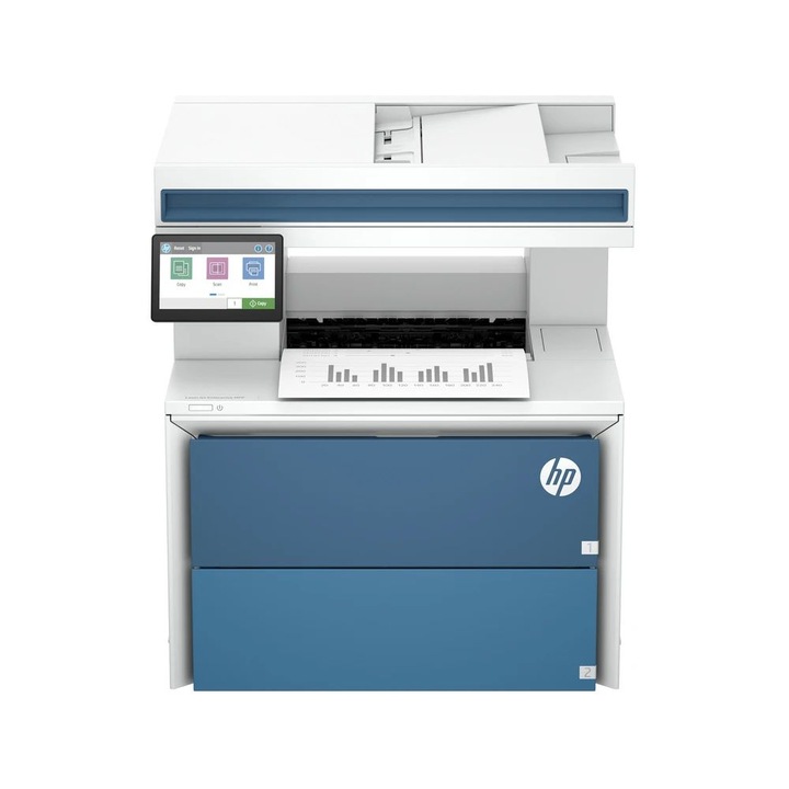 Multifunctional laser HP LaserJet Enterprise 5601dn A29Z5A#B19, 50 ppm, 1200x1200 dpi, A4, Duplex, USB/LAN, compatibil tonere 159A/159X/159Y, alb/bleu