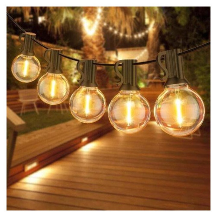 Ghirlanda luminoasa pentru exterior CON.4-38ManoCJ-K0232-260904-238, 10 vízálló G40 izzó, 3 m, meleg fehér
