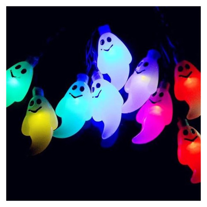 Halloween világító füzér CON.4-38ManoCJ-K0232-260904-201, 6 m, 40 LED, többszínű szellemek, elemes, vízálló