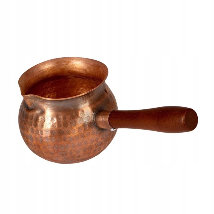 Ibric pentru cafea turceasca/greceasca 31CJ-K0274-260831-6908, cupru gravat, interior placat cositor, maner din lemn, handmade, pentru plita electrica/gaze, 8.5x6.8 cm (Style A) / 8x6.5 cm (Style B)