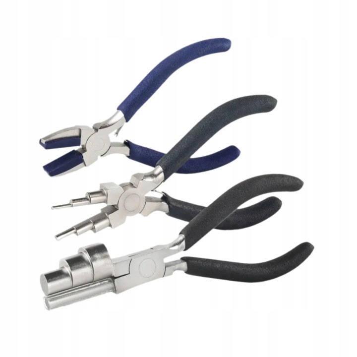 Set 3 clesti pentru bijuterii, din metal, manere anti-alunecare, negru/albastru, 15.1/13.1/16.5 cm