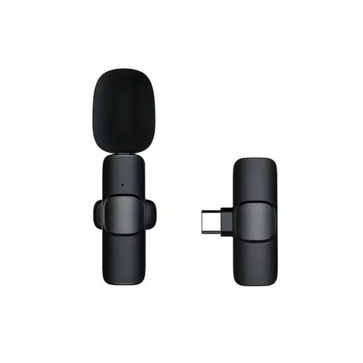 Безжичен микрофон Lavalier 31CJ-K0274-260904-305, plug-and-play USB-C с приемник, шумопотискане, синхронизация на аудио в реално време, за влогинг/стрийминг на живо, автономност над 6 часа, черен