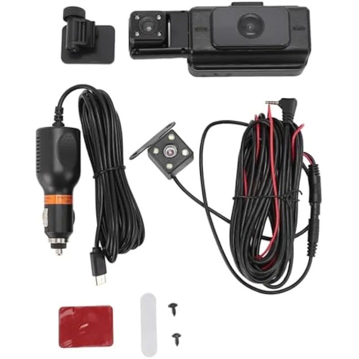 Camera auto avansata cu 3 canale, WiFi si rezolutie 1080P - Inregistrator nocturn IR fata, spate si interior cu ecran IPS de 3 inci - Inregistrare fara intreruperi si 24 de ore