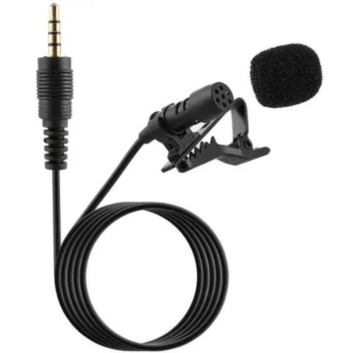Microfon lavalier mini condenser 31CJ-K0274-260904-997, mufa 3.5 mm, clip metalic, spuma antivant, cablu 1.5 m, negru