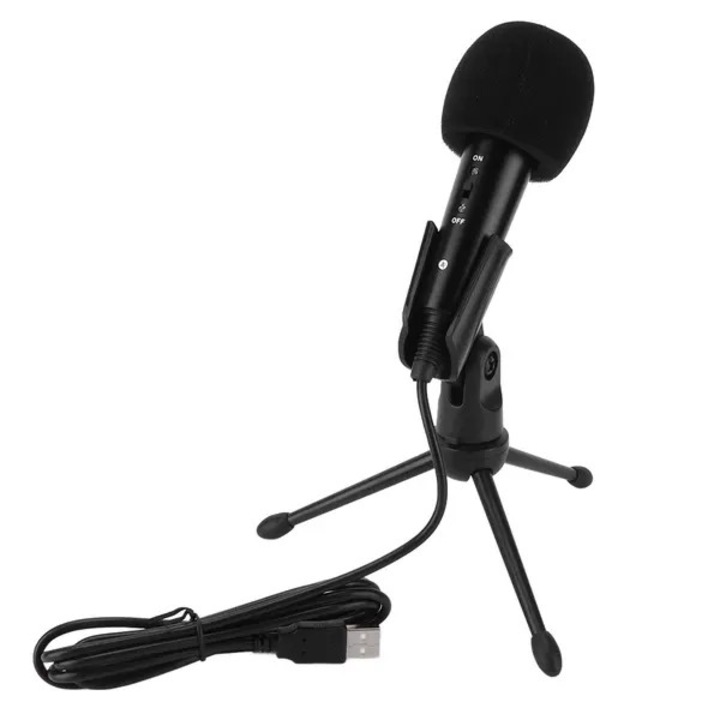 Microfon condenser USB 31CJ-K0274-260904-3757, cardioid, capsula 9.7 mm, 48 kHz/16 bit, alimentare 5V USB, cu trepied reglabil si paravant din spuma, negru
