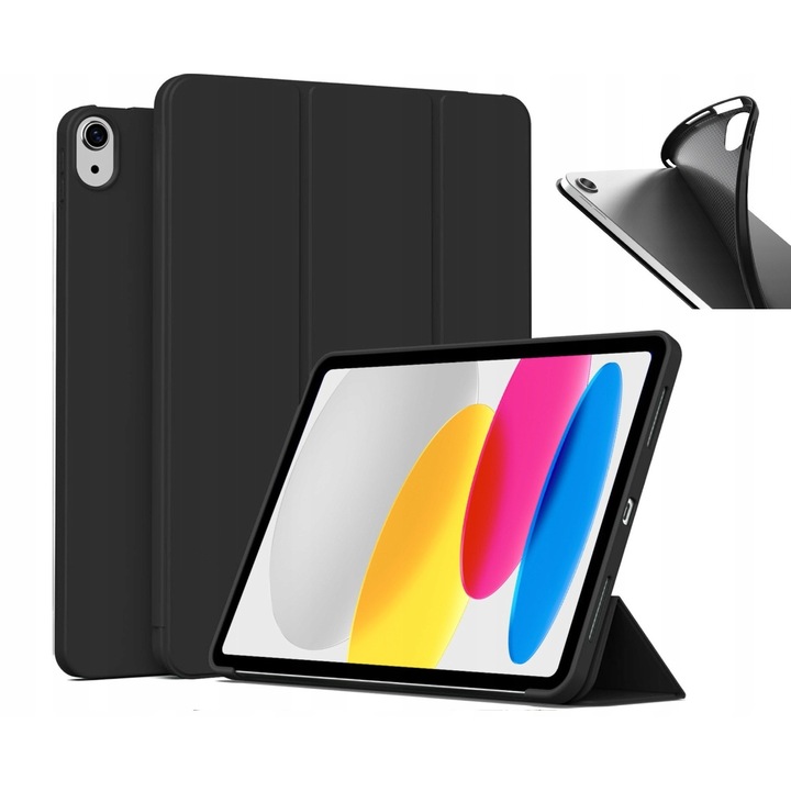 Husa Smart Case pentru iPad Air 4/5 (10.9) si iPad Air 11 (2024/2025), magnetica cu functie wake/sleep, potrigiu pliabila ca suport, ultra-slim, interior microfibra, negru, cod 5907346729747