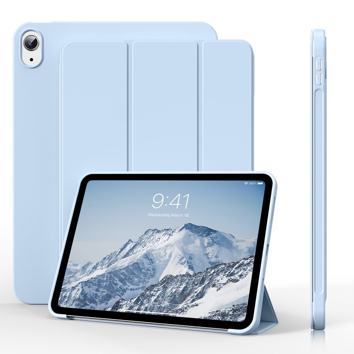 Etui Smart Case pentru iPad Air 10.9 (Air 4/5) si iPad Air 11 (2024/2025), magnetic, potri‑unghiular/tri-fold ca suport, smart wake/sleep, ultra slim, albastru deschis