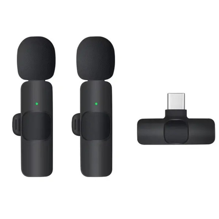 Microfon lavalier wireless 31CJ-K0274-260904-3927, 2 transmissoare + receptor USB-C, sincronizare real-time, reducere DSP a zgomotului, autonomie >10 h, raza 20 m, clip, negru, set 2 buc
