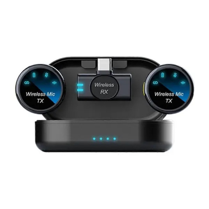 Microfon lavalier wireless set cu 2 transmissoare si receptor USB-C 31CJ-K0274-260904-3576, reducere activa a zgomotului, plug-and-play, negru