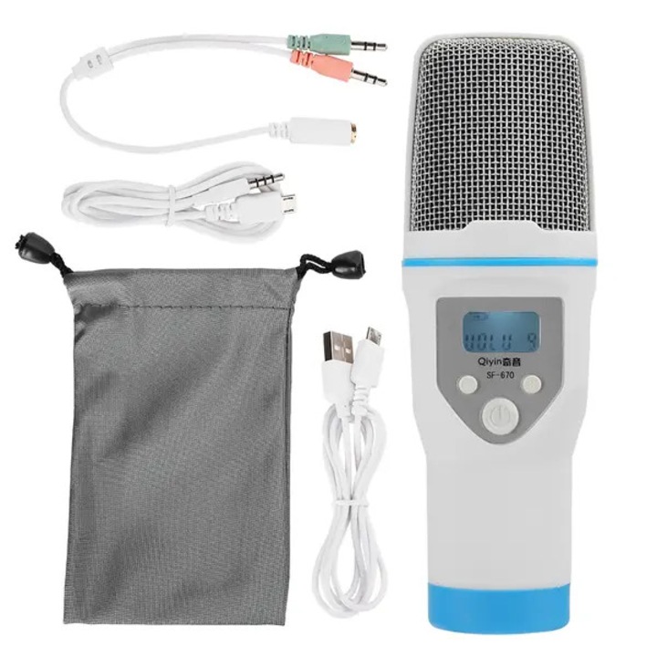 Microfon portabil karaoke SF-670, cu baterie reincarcabila, reverberatie digitala, putere 15 mW, raspuns in frecventa 80–15 kHz, alb