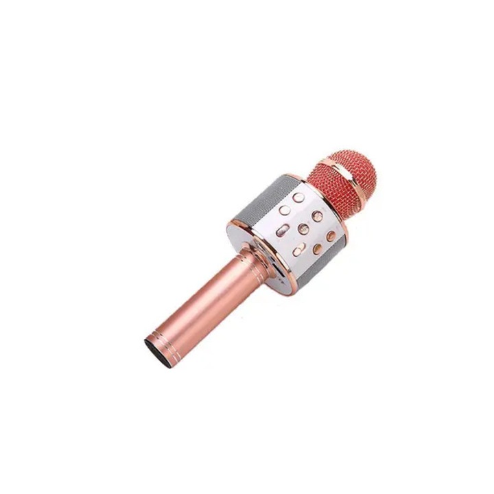 Microfon karaoke wireless 31CJ-K0274-260904-2751, Bluetooth 4.1, difuzoare magnetice incorporate, reducere zgomot, slot TF/USB, efect echo reglabil, roz-auriu