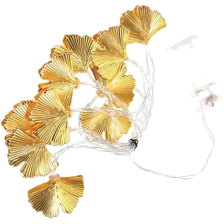Ciieeo 1 arany levél fém fényfüzér, Ginkgo levél arany fényfüzér, 2 m, 10 LED-es girland, függő lámpák kültéri hátsó udvari dekorációhoz