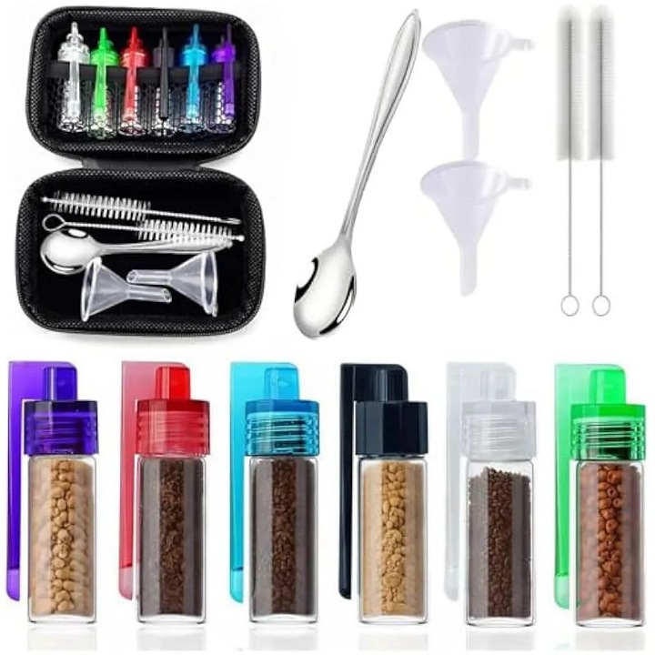 recipiente de condimente de calatorie, borcane etanse pentru condimente cu linguri, cutie de depozitare portabila, palnii si perii de curatare, mini sticle de condimente reincarcabile pentru camping, drumetii, gratar (set de 11 piese)