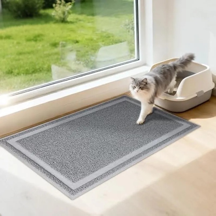 Pet Prime Подложка за котешка тоалетна Голяма противоплъзгаща подложка за котешка тоалетна Jumbo подложка за котешка тоалетна с контрол на разпръскването - Мека за котешки лапи 90 x 60 cm