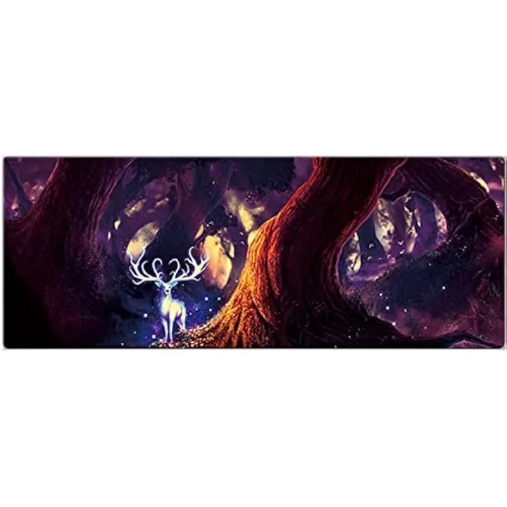 Mouse pad mare pentru birou, 800 x 300 x 3 mm, baza antiderapanta din cauciuc cu margini cusute, covoras de birou pentru gaming, suprafata neteda (cerb)
