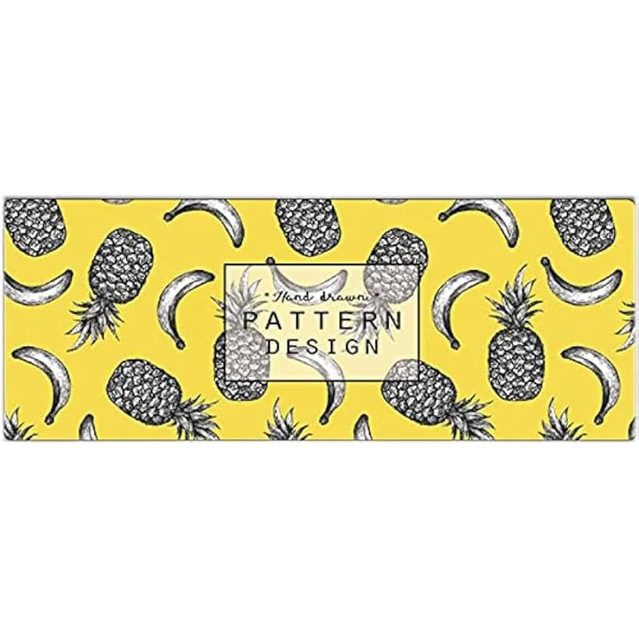 Mouse pad mare pentru birou, 800 x 300 x 3 mm, baza antiderapanta din cauciuc cu margini cusute, covoras de birou pentru gaming, suprafata neteda (ananas)