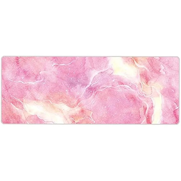 Mouse pad mare pentru gaming, 800 x 300 x 3 mm, baza antiderapanta din cauciuc cu margini cusute, covoras de birou pentru gaming, suprafata neteda (marmura roz)