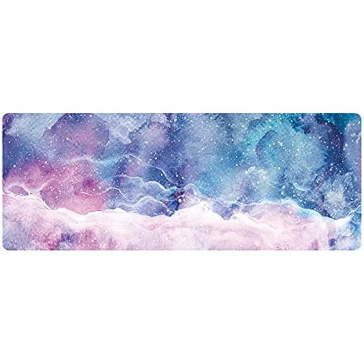 Mouse pad mare pentru birou, 800 x 300 x 3 mm, baza antiderapanta din cauciuc cu margini cusute, covoras de birou pentru gaming, suprafata neteda (marmura instelata)