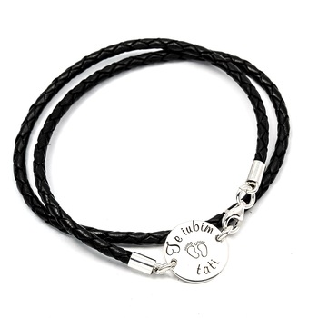 bratara personalizata din argint 925 snur impletit dublu din piele negru imagen 42_1_
0