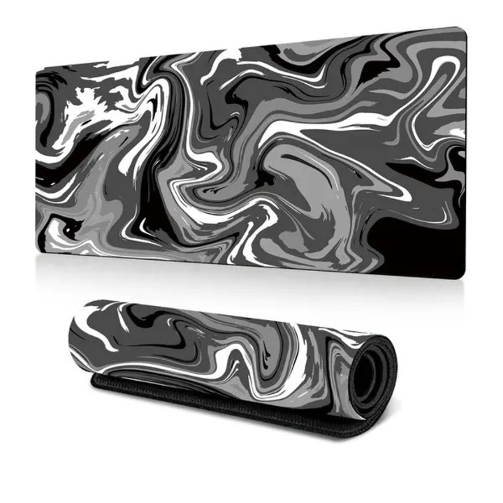 Mouse pad gaming CJ-FYN-K0206-260904-810, textil cu baza antiderapanta din cauciuc, rezistent la apa, design marmura alb-negru-gri, multicolor