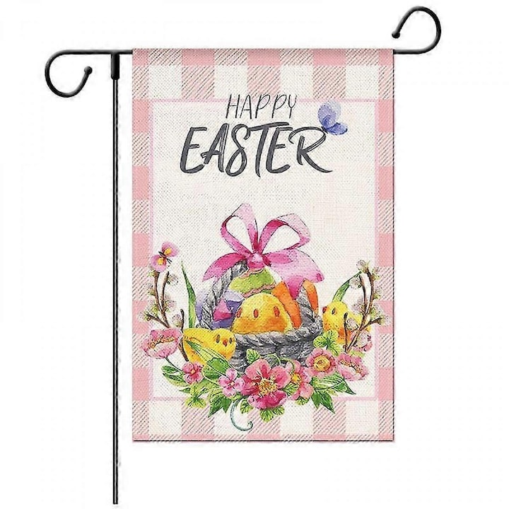 Len kerti zászló, „Happy Easter” nyomtatás, digitális nyomtatás, kültéri, 32 x 47 cm, többszínű, FU-K0276-20260904-5216