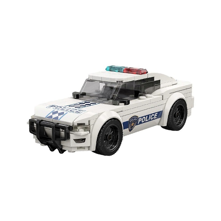 Set model de construit C55063W Midnight Pursuit Police Car, masina de politie 1:32 cu miscare manuala inainte/inapoi, 156 piese, multicolor, 14.4 cm