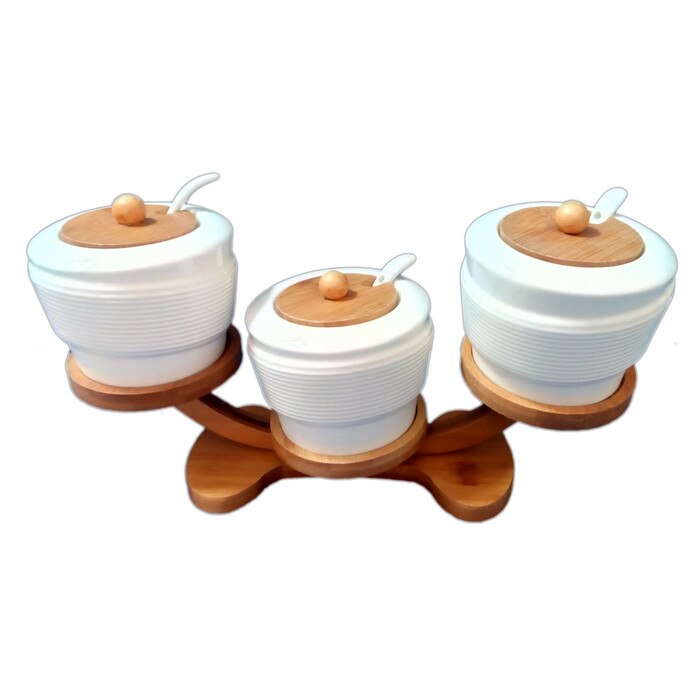 Set condimente 3 piese din ceramica cu lingurite D142