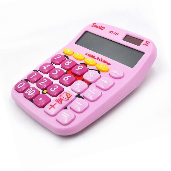 Калкулатор соларен kp-k0548-260904-088, 12 цифри, големи пластмасови бутони, преносим, розов, прибл. 15 x 12 см