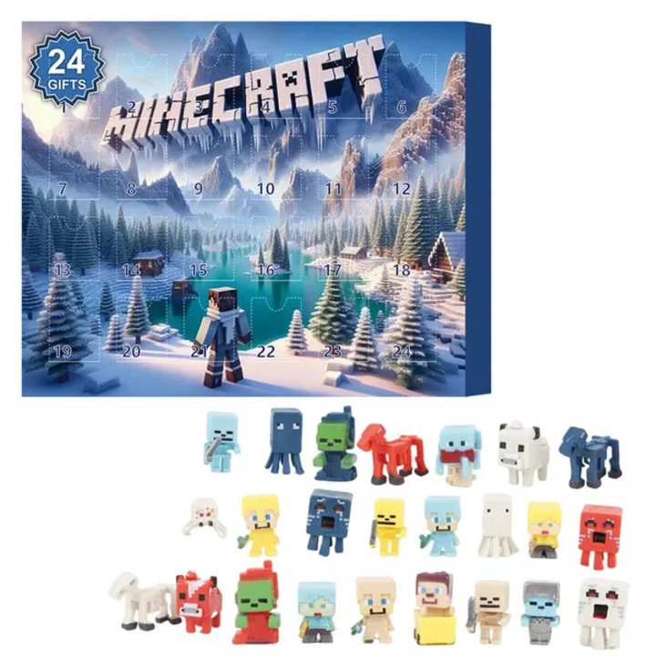 Calendar de Advent cu surprize (blind box) Minecraft ISINI-CJ-K0497-260905-062, 24 cadouri colectionabile, multicolor