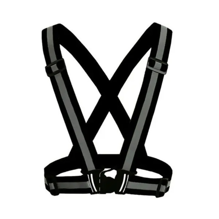 Ham reflectorizant din poliester cu benzi reflectorizante, negru, reglabil 64-94 cm