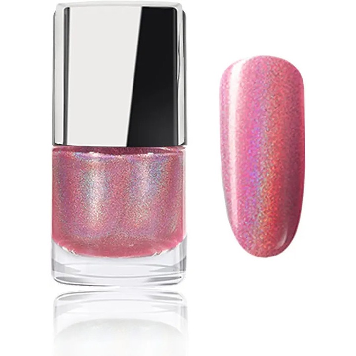 Lac de unghii holografic ROSA-CJk0515-26-0905-118, gel cu efect de sirena, glitter polarizant, rezistent, roz, 7 ml