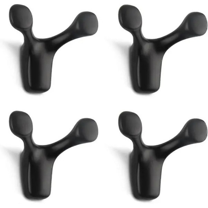 Set de 4 carlige de perete ROSA-CJk0515-26-0905-512, din aliaj de zinc, dublu, finisaj negru mat