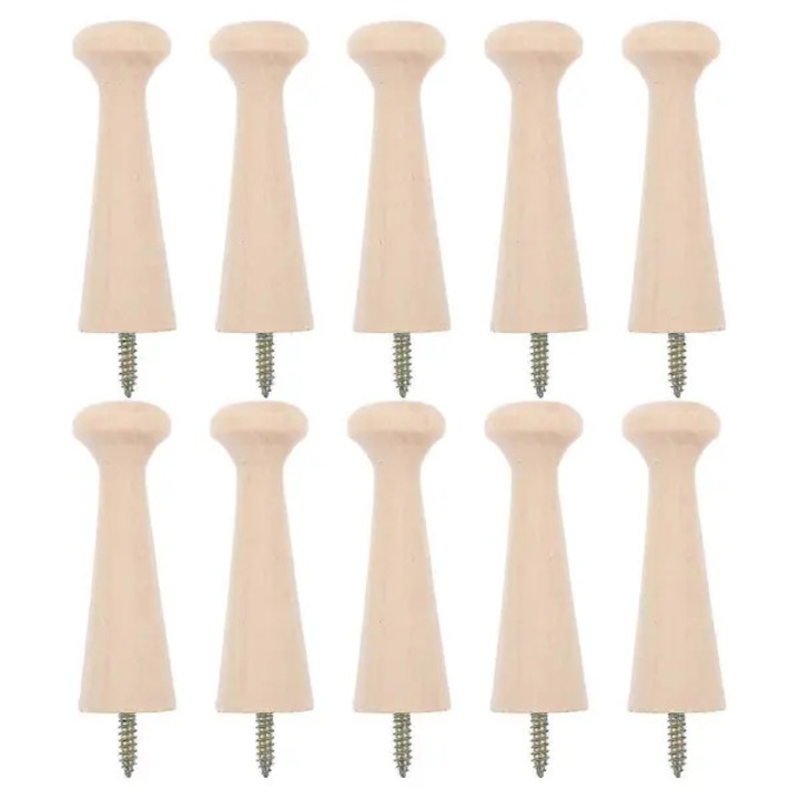 Cuier de perete din lemn cu carlige insurubabile, kaki, set 10, 7 x 2.1 x 2.1 cm