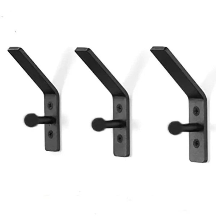 Carlig dublu de perete ROSA-CJk0515-26-0905-295, din fier vopsit, negru, set 3 buc, 12 x 2 cm
