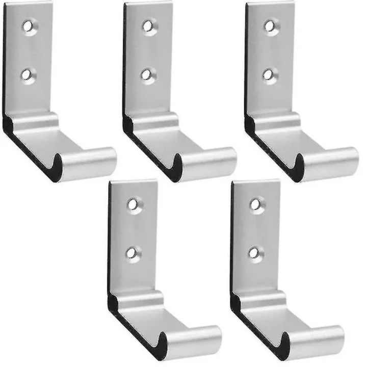 Set 5 carlige de perete pliabile din aluminiu, montare cu 2 gauri, rabatabile 90°, capacitate 15 kg, argintiu
