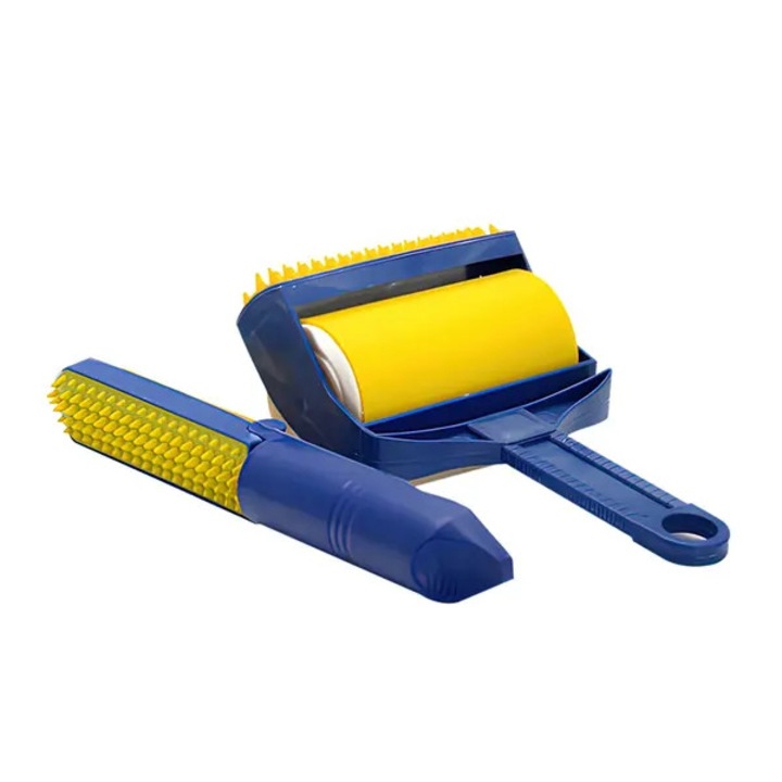 Rulou reutilizabil pentru scame si par de animale k0544-260905-661, din plastic cu varfuri din cauciuc, albastru/galben, 23 cm