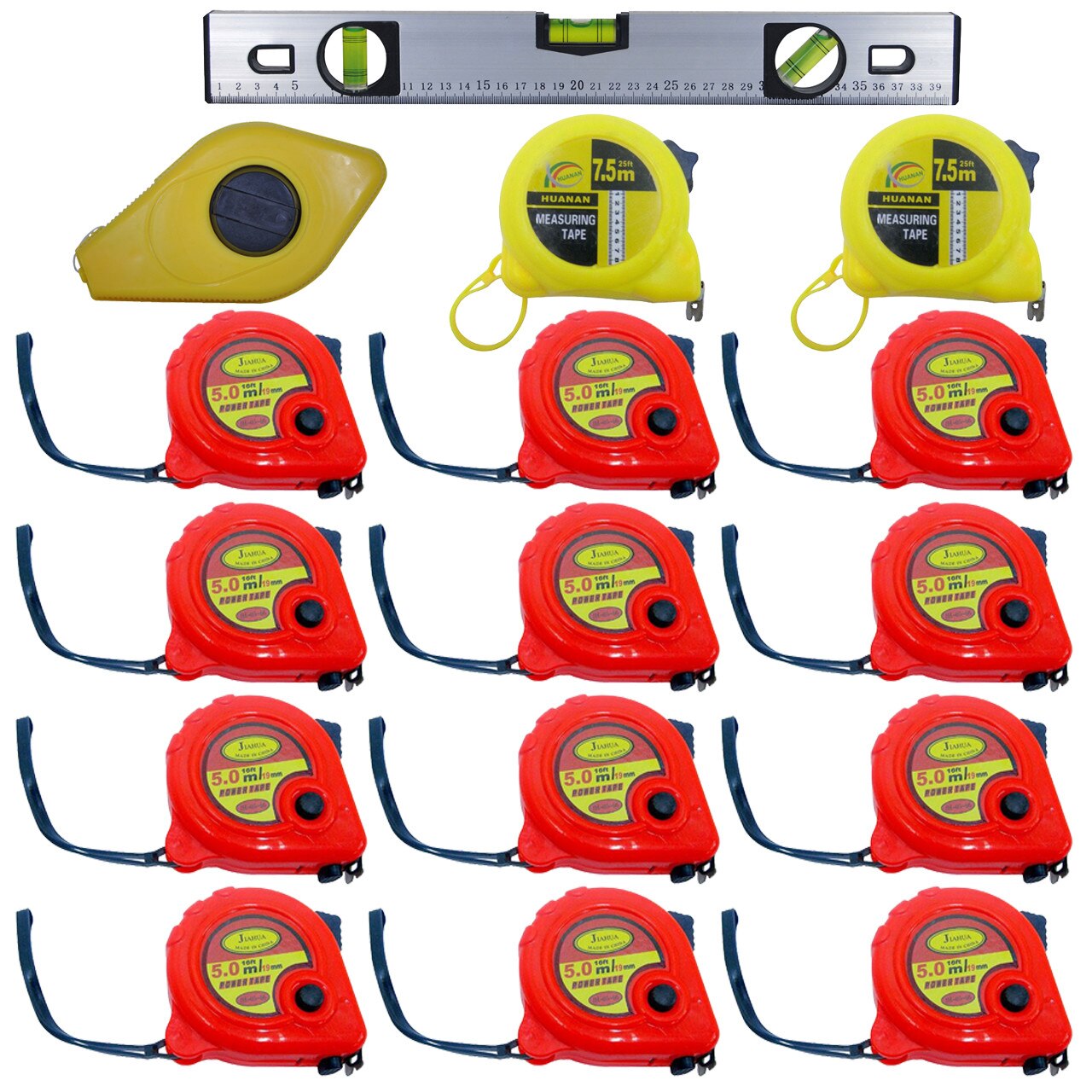 Pachet - 12 x Ruleta de 5M, JIAHUA + 2 x Ruleta, 7.5M + Boloboc cu magnet, 40cm + Dispozitiv de trasat cu boloboc si oxid