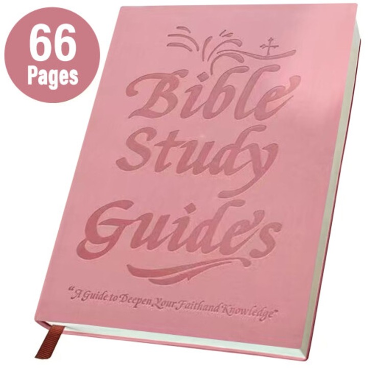 Jurnal din piele PU 'Bible Study Guides', roz, 66 pagini, cu panglica semn de carte