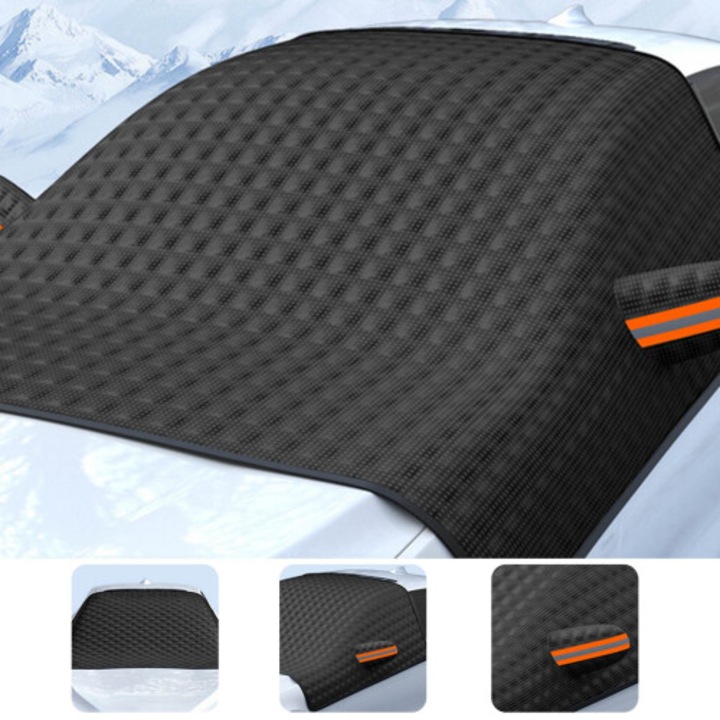 Husa parbriz magnetica anti-inghet model OB-k0509--260905-834, prelata pentru zapada, design slim texturat, negru
