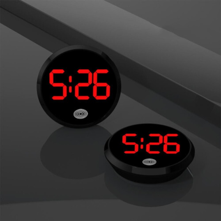 Ceas digital auto rotund, afisaj LED rosu, negru, model OB-k0509--260905-2178