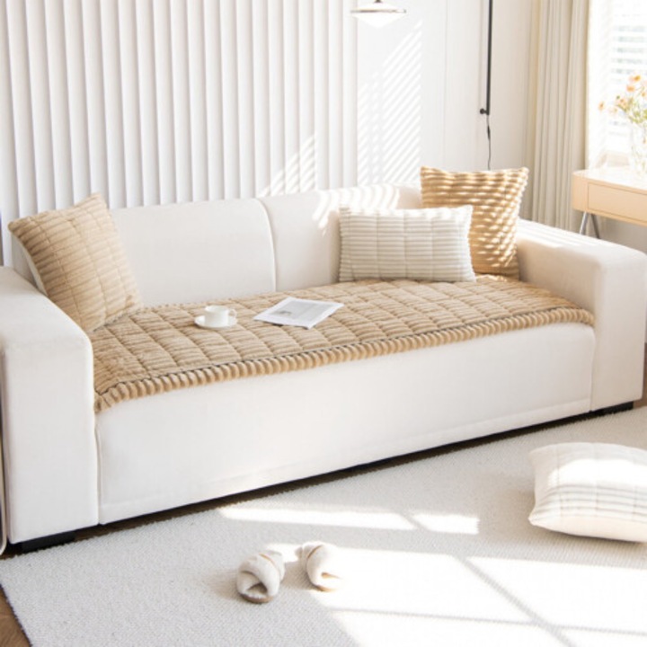 Husa de protectie pentru canapea matlasata din catifea (corduroy), antiderapant, bej, OB-k0509--260905-2262
