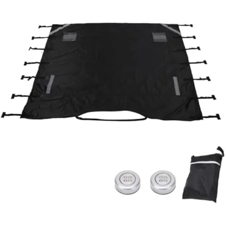 Husa de remorcare fata pentru rulota, husa universala neagra 210D Oxford Material impermeabil, protejeaza impotriva aschiilor de piatra cu 2 lumini LED pentru rulote auto, rulote, remorci
