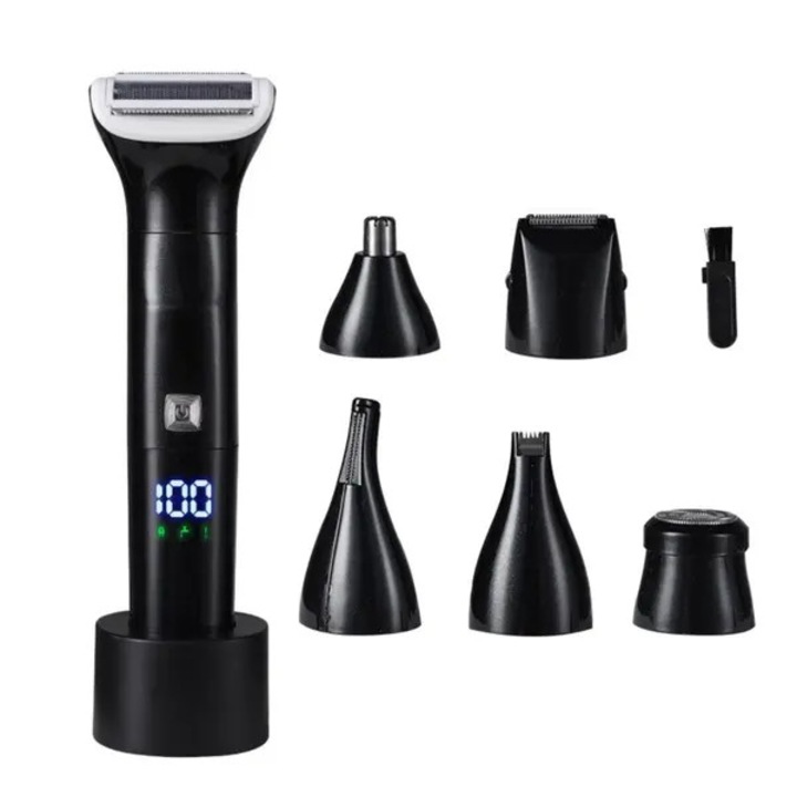 Trimmer electric 6-in-1 FU-K0518-260905-081, USB reincarcabil, capete interschimbabile pentru fata/nas/sprancene, corp din ABS, fara fir, autonomie ~1 h, incarcare 2 h, negru, 17 x 5.1 x 3.6 cm