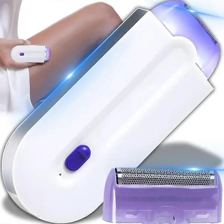 Aparat de epilat si tuns FU-K0518-260905-390, reincarcabil USB, 2 capete interschimbabile (epilator + trimmer), epilare uscata, alb, 12 x 5 x 1.8 cm