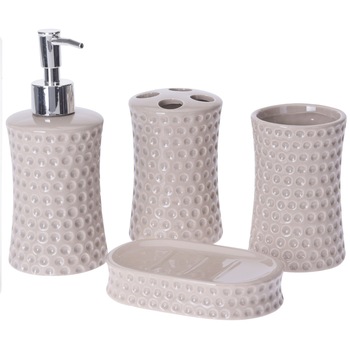 Set accesorii baie din ceramica model buline crem Set accesorii baie din ceramica model buline crem