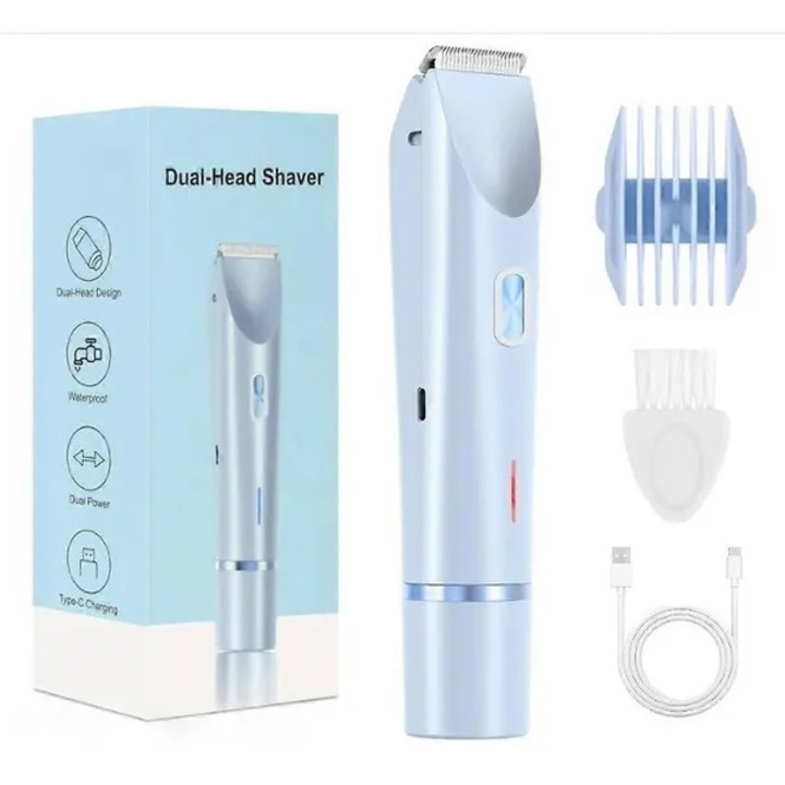 Epilator electric pentru femei FU-K0518-260905-1101, cap flotant dual-head, utilizare umed/uscat, lama cu plasa neteda, incarcare USB-C, pentru fata, mustata, picioare si axila, albastru deschis
