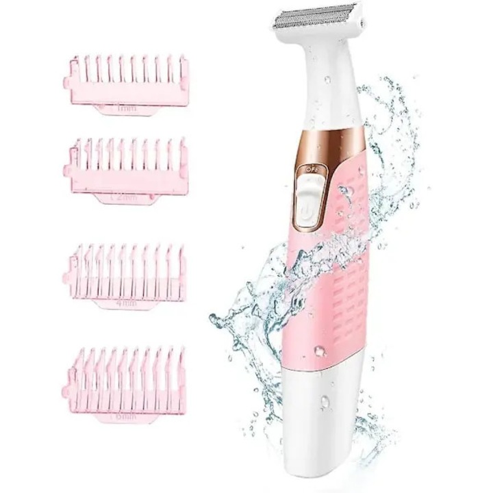 Aparat de ras electric pentru femei FU-K0518-260905-2132, 2-in-1 pentru fata si bikini, lame din otel inoxidabil hipoalergenic, 4 piepteni (1/2/4/6 mm), waterproof, umed/uscat, USB reincarcabil, roz/alb