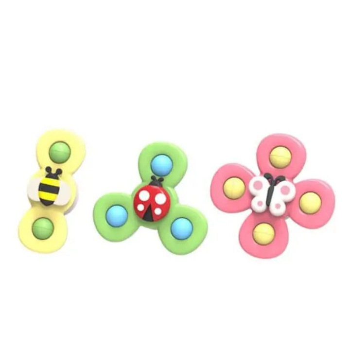 Set de 3 fidget spinnere cu ventuza, modele flori si insecte, multicolor